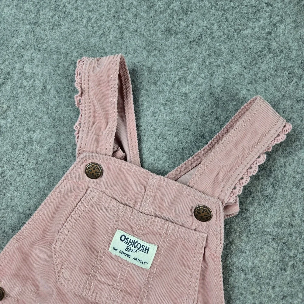 OshKosh B'gosh Corduroy Overalls Girls 12M Pink Lace Trim Eyelet Outdoors Pants